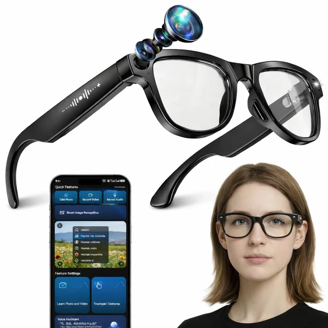 Main image of AI Smart Glasses with 8MP 4K Camera Glasses, 2026 1200P Video Recording Glasses for Women & Men, 139 Languages Real-Time Translation, Voice Assistant, Open-Ear Audio for Travel, Meetings & Vlogging