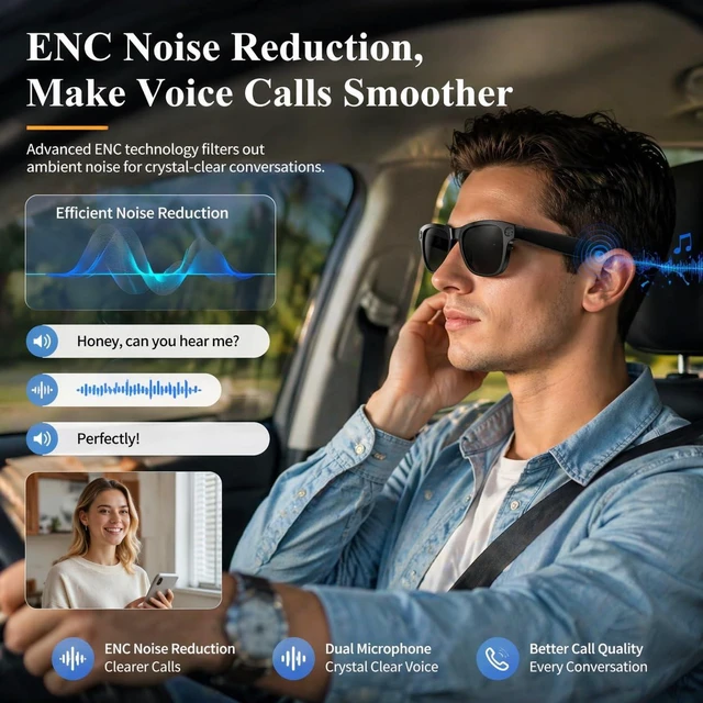 Alt view image 6 of 7 - AI Smart Glasses with 8MP 4K Camera Glasses, 2026 1200P Video Recording Glasses for Women & Men, 139 Languages Real-Time Translation, Voice Assistant, Open-Ear Audio for Travel, Meetings & Vlogging