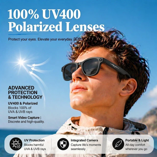 Alt view image 7 of 7 - AI Smart Glasses with 8MP 4K Camera Glasses, 2026 1200P Video Recording Glasses for Women & Men, 139 Languages Real-Time Translation, Voice Assistant, Open-Ear Audio for Travel, Meetings & Vlogging