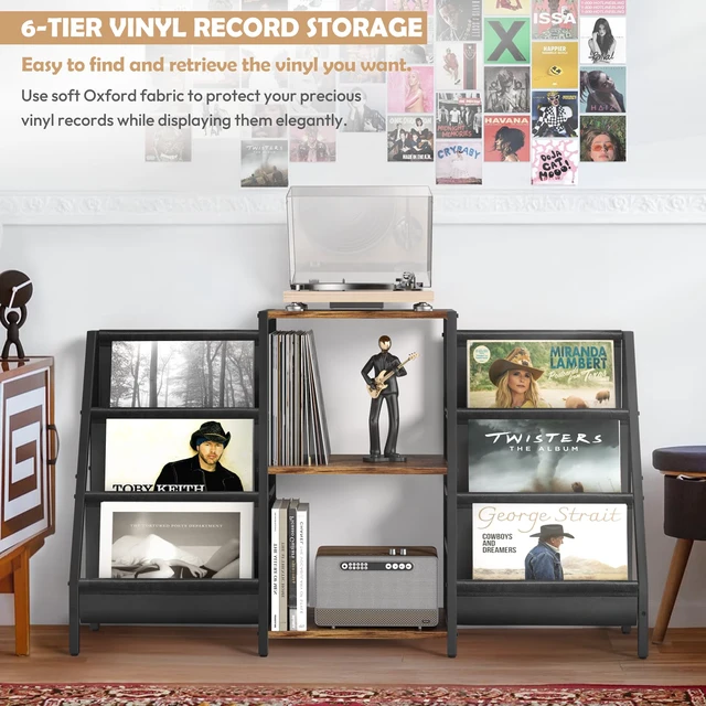 Alt view image 3 of 7 - Record Player Stand - 6-Tier Vinyl Record Storage for Up to 280 Albums, Holder for Living Room