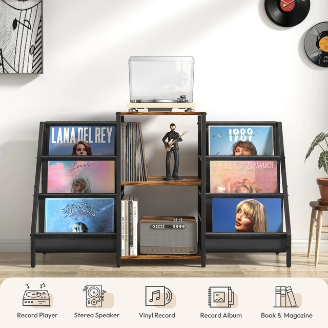 Alt view image 2 of 7 - Record Player Stand - 6-Tier Vinyl Record Storage for Up to 280 Albums, Holder for Living Room