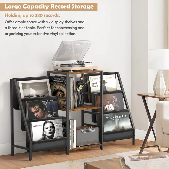 Alt view image 4 of 7 - Record Player Stand - 6-Tier Vinyl Record Storage for Up to 280 Albums, Holder for Living Room