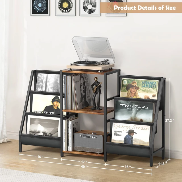 Alt view image 5 of 7 - Record Player Stand - 6-Tier Vinyl Record Storage for Up to 280 Albums, Holder for Living Room