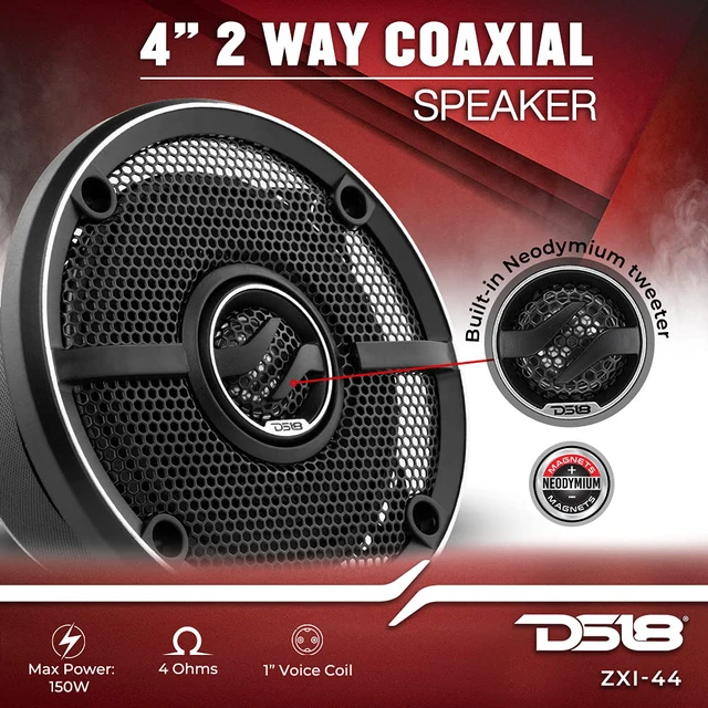 Alt view image 2 of 7 - ZXI-44 4" Car Audio Coaxial Speaker with Built in Neodymium Tweeter and Kevlar Cone 2 Way 150 Watts Max 4 Ohm (2 Speakers),Black