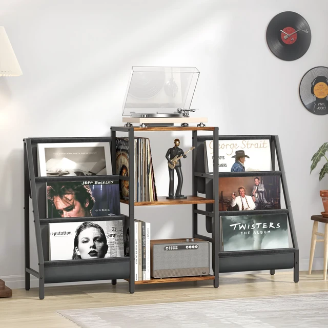 Alt view image 6 of 7 - Record Player Stand - 6-Tier Vinyl Record Storage for Up to 280 Albums, Holder for Living Room