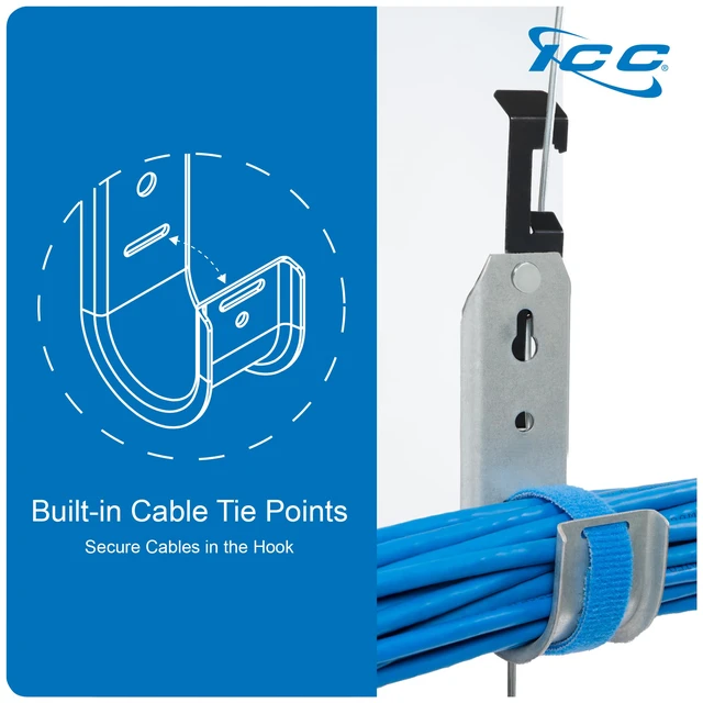 Alt view image 4 of 7 - Batwing J Hook 1-5/16 Without Retainer Clip - Galvanized Steel Cable Management Hooks for Hanging Cable to Hanger Wire and Threaded Rod - Rust-Resistant, EIA and TIA Compliant, 1-5/16 in 25 Pack