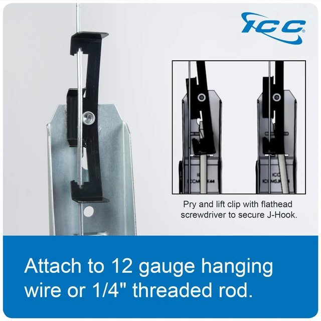 Alt view image 5 of 7 - Batwing J Hook 1-5/16 Without Retainer Clip - Galvanized Steel Cable Management Hooks for Hanging Cable to Hanger Wire and Threaded Rod - Rust-Resistant, EIA and TIA Compliant, 1-5/16 in 25 Pack