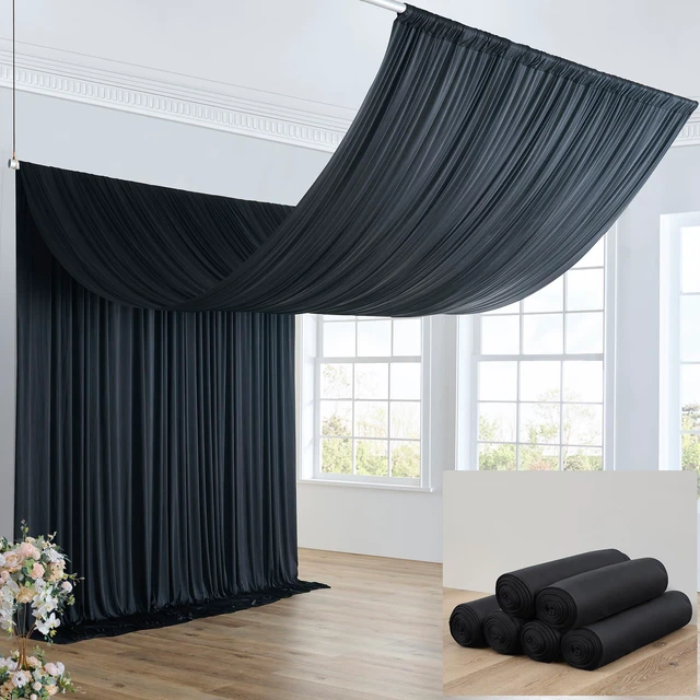 Main image of 30ft×20ft Black Ceiling Drapes for Weddings Parties,6 Panels 5×20ft Long Ceiling Curtain for Tent Canopy,Wrinkle Free Silk Easy to Draping&Hang Black Drapes for Event Church Stage Photo Bedroom
