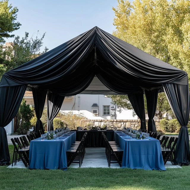 Alt view image 2 of 7 - 30ft×20ft Black Ceiling Drapes for Weddings Parties,6 Panels 5×20ft Long Ceiling Curtain for Tent Canopy,Wrinkle Free Silk Easy to Draping&Hang Black Drapes for Event Church Stage Photo Bedroom