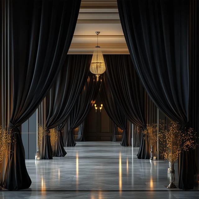 Alt view image 6 of 7 - 30ft×20ft Black Ceiling Drapes for Weddings Parties,6 Panels 5×20ft Long Ceiling Curtain for Tent Canopy,Wrinkle Free Silk Easy to Draping&Hang Black Drapes for Event Church Stage Photo Bedroom