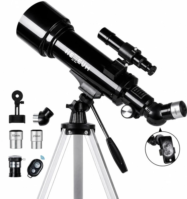 Main image of Telescope for Kids, 70mm/500mm AZ Refractor for Beginners, Black Portable telescope for kids and beginners to view the Moon and landscapes, with AZ mount, phone adapter, remote and case