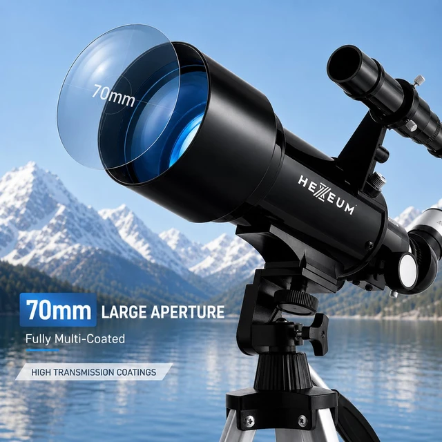 Alt view image 2 of 7 - Telescope for Kids, 70mm/500mm AZ Refractor for Beginners, Black Portable telescope for kids and beginners to view the Moon and landscapes, with AZ mount, phone adapter, remote and case