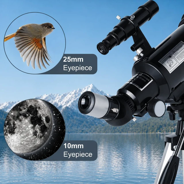 Alt view image 3 of 7 - Telescope for Kids, 70mm/500mm AZ Refractor for Beginners, Black Portable telescope for kids and beginners to view the Moon and landscapes, with AZ mount, phone adapter, remote and case