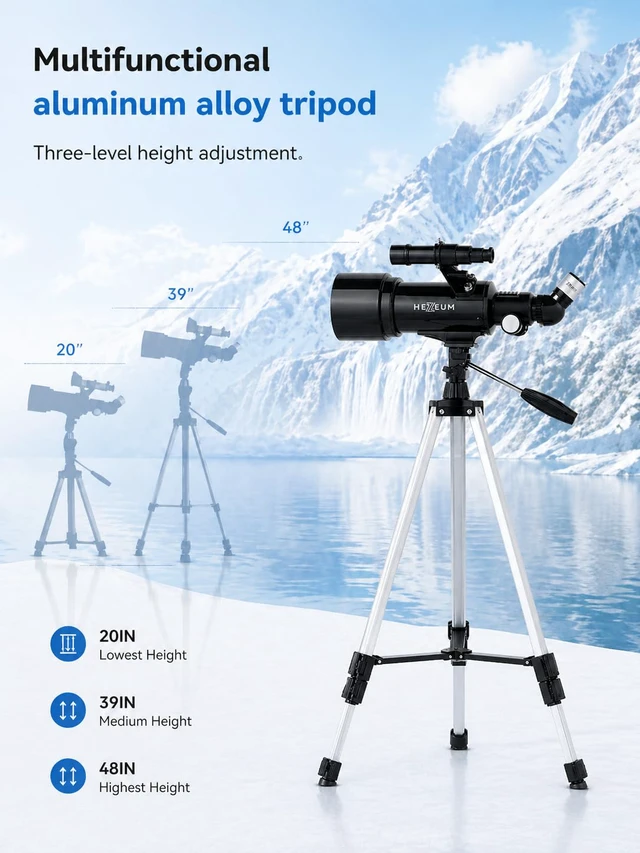 Alt view image 4 of 7 - Telescope for Kids, 70mm/500mm AZ Refractor for Beginners, Black Portable telescope for kids and beginners to view the Moon and landscapes, with AZ mount, phone adapter, remote and case