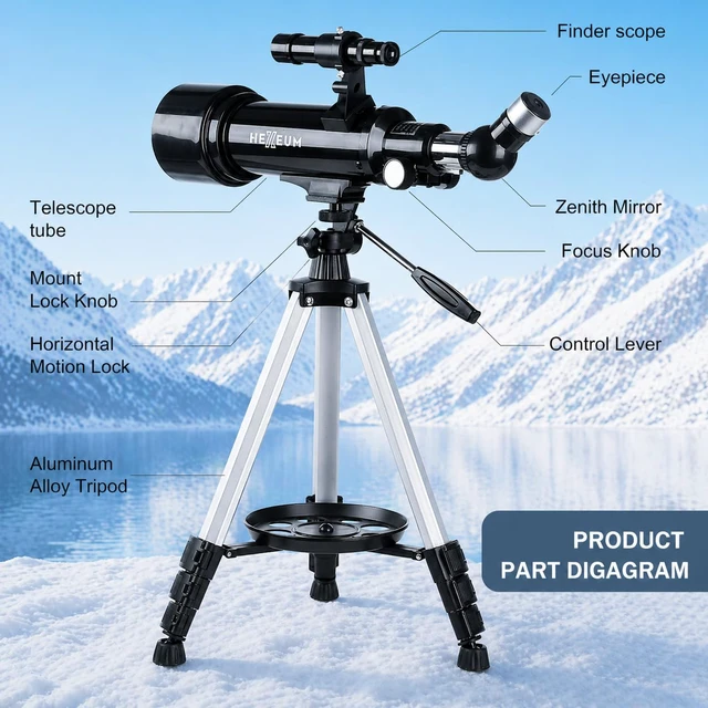 Alt view image 5 of 7 - Telescope for Kids, 70mm/500mm AZ Refractor for Beginners, Black Portable telescope for kids and beginners to view the Moon and landscapes, with AZ mount, phone adapter, remote and case