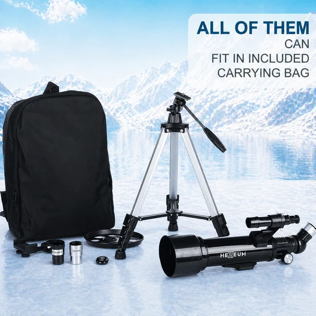 Alt view image 7 of 7 - Telescope for Kids, 70mm/500mm AZ Refractor for Beginners, Black Portable telescope for kids and beginners to view the Moon and landscapes, with AZ mount, phone adapter, remote and case