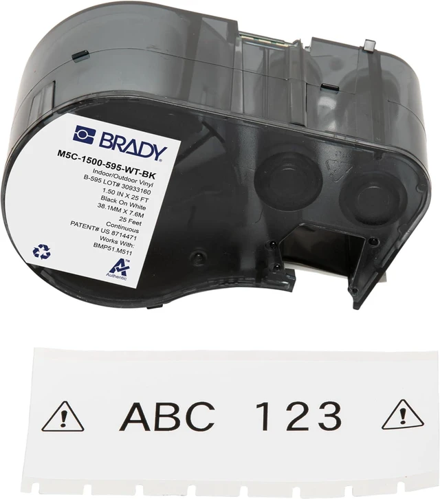 Main image of Authentic (M5C-1500-595-WT-BK) All-Weather Vinyl Labels 1.5 in W x 25ft Black on White. for use with BMP51, M510, and M511 Label Printers
