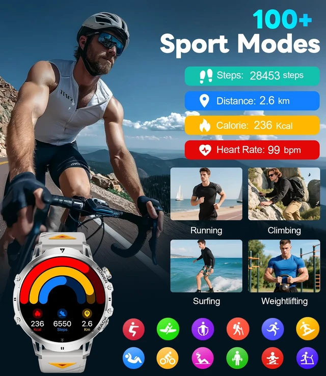 Alt view image 7 of 7 - Military Smart Watches for Men(2 Bands),1000mAh/1.85" HD Large Screen Smartwatch, Flashlight/110+ Sports Modes/IP68 Waterproof/Sleep Monitor, Fitness Tracker Watch for iOS Android,Silver
