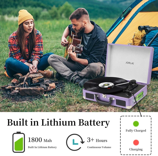 Alt view image 5 of 7 - Record Player 3 Speed Vinyl with Bluetooth Vintage Turntable Built in Battery Portable Suitcase Support Aux in RCA Line Out Headphone Jack Purple
