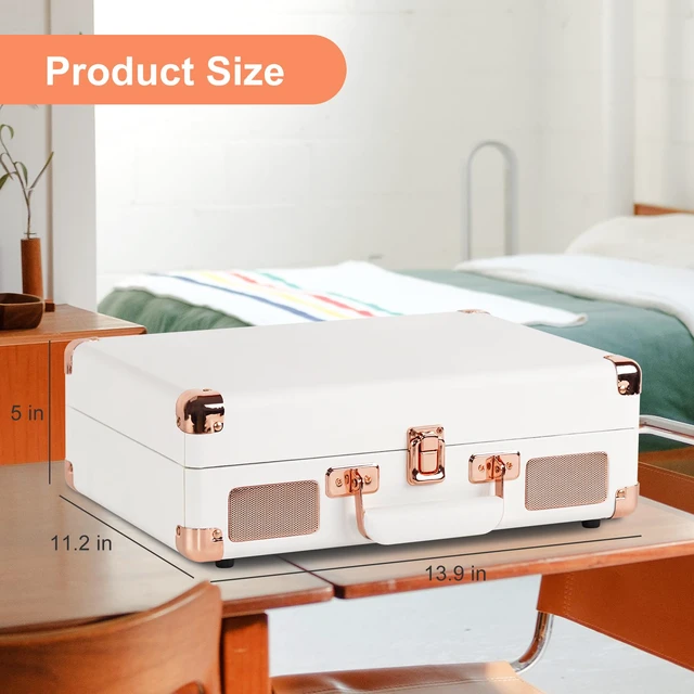 Alt view image 6 of 7 - 3-Speed Vinyl Record Player Turntable Portable Suitcase with Bluetooth, Rechargeable Battery, Aux/RCA/Headphone Jacks, Compact Retro Design for Vinyl Lovers