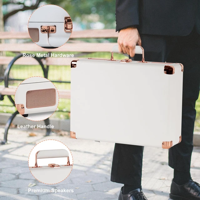 Alt view image 7 of 7 - 3-Speed Vinyl Record Player Turntable Portable Suitcase with Bluetooth, Rechargeable Battery, Aux/RCA/Headphone Jacks, Compact Retro Design for Vinyl Lovers