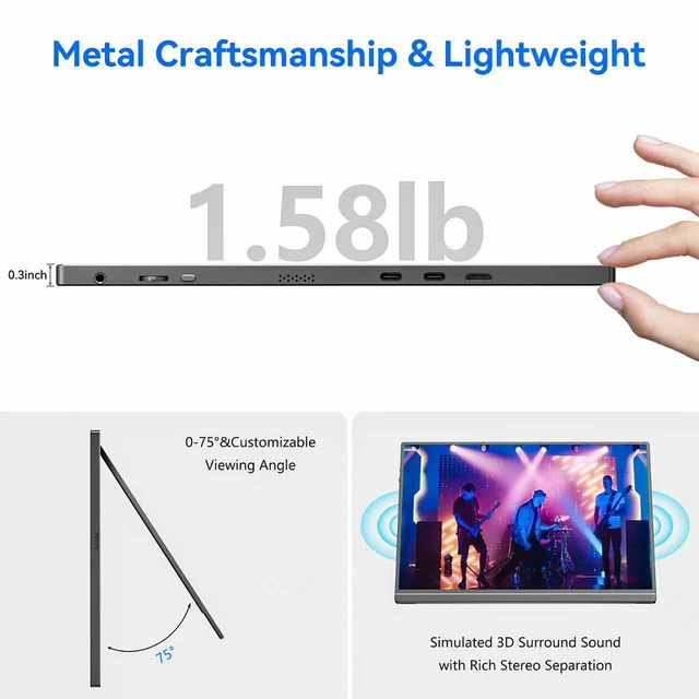 Alt view image 6 of 7 - 16" Portable Monitor for Laptop, 1920 * 1200P FHD IPS Travel External Screen, Dual USB-C & Mini-HDMI Blue Light Filter Eye Care Second Display with 4 Colors Kickstand, 0.3" Ultra-Slim