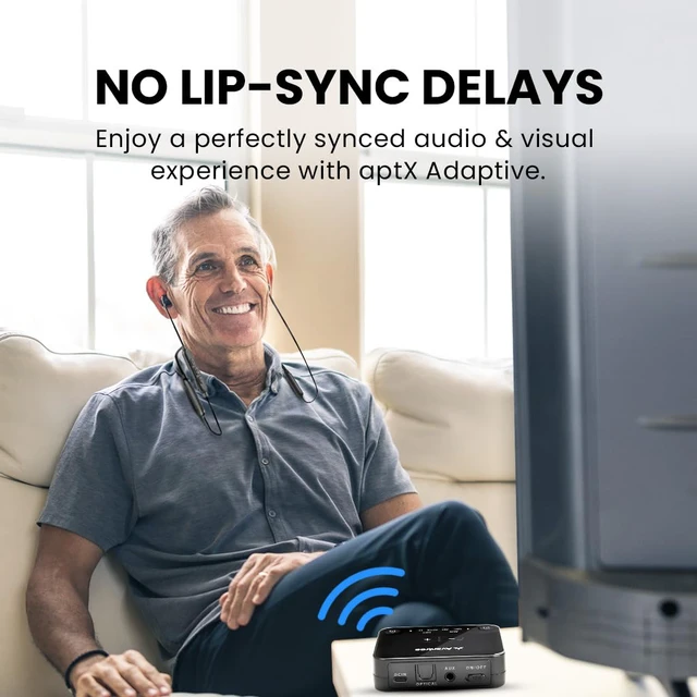 Alt view image 2 of 6 - HT4186-Q - Wireless TV Earbuds with No Delay & Volume Boost Neckband headphones with transmitter for optical digital or 3.5mm AUX TVs, aptX Adaptive and clear sound