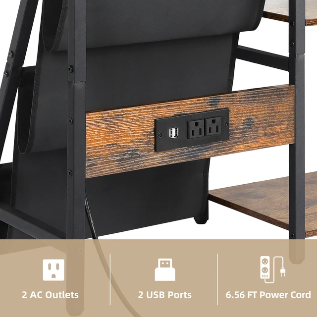 Alt view image 3 of 7 - Record Player Stand with Power Outlet, Turntable Stand with 3-Tier Vinyl Record Storage, Record Player Table Up to 200 Albums, Records Shelf, Vinyl Record Holder Cabinet for Living Room