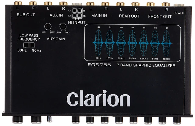 Alt view image 2 of 3 - EQS755 7-Band Car Audio Graphic Equalizer with Front 3.5mm Auxiliary Input, Rear RCA Auxiliary Input and High Level Speaker Inputs, BLACK
