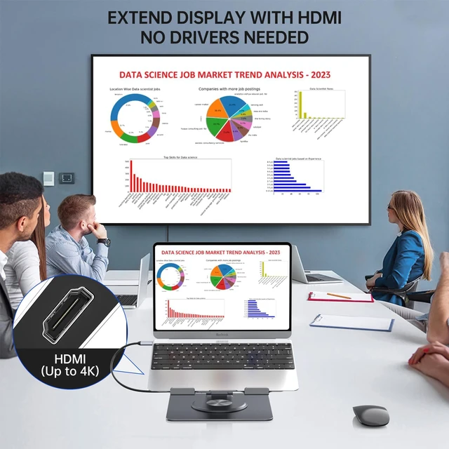 Alt view image 3 of 7 - Laptop Docking Station for MacBook Pro/Air/Dell/HP/Surface 11-in-1 USB C Hub 360°Rotatable Laptop Stand with USB Hub 4K HDMI USB 3.0 PD100W 3.5mm Audio Jack RJ 45 TF/SD Reader Universal Laptop Dock