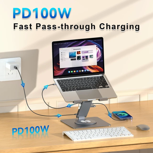 Alt view image 5 of 7 - Laptop Docking Station for MacBook Pro/Air/Dell/HP/Surface 11-in-1 USB C Hub 360°Rotatable Laptop Stand with USB Hub 4K HDMI USB 3.0 PD100W 3.5mm Audio Jack RJ 45 TF/SD Reader Universal Laptop Dock