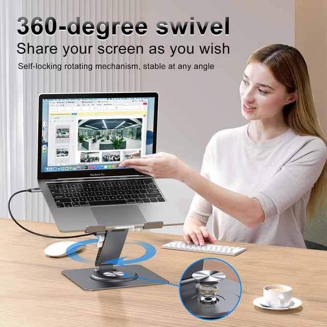 Alt view image 7 of 7 - Laptop Docking Station for MacBook Pro/Air/Dell/HP/Surface 11-in-1 USB C Hub 360°Rotatable Laptop Stand with USB Hub 4K HDMI USB 3.0 PD100W 3.5mm Audio Jack RJ 45 TF/SD Reader Universal Laptop Dock