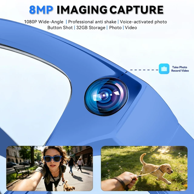 Alt view image 2 of 7 - AI Smart Glasses with Camera, 8MP HD Camera Glasses for Men,Women, AI Recording Glasses with Voice Assistant,Open-Ear Audio,Real-Time Translation,Video Recording Sunglasses for Life & Work Vlog(Blue)