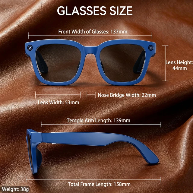 Alt view image 6 of 7 - AI Smart Glasses with Camera, 8MP HD Camera Glasses for Men,Women, AI Recording Glasses with Voice Assistant,Open-Ear Audio,Real-Time Translation,Video Recording Sunglasses for Life & Work Vlog(Blue)