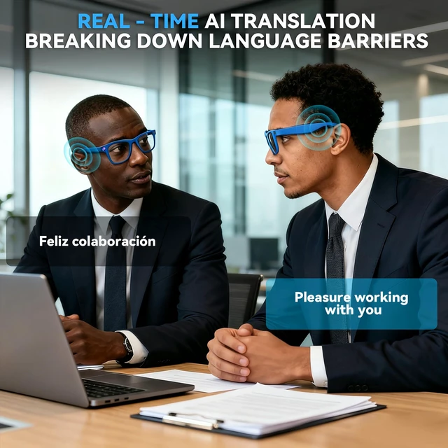 Alt view image 7 of 7 - AI Smart Glasses with Camera, 8MP HD Camera Glasses for Men,Women, AI Recording Glasses with Voice Assistant,Open-Ear Audio,Real-Time Translation,Video Recording Sunglasses for Life & Work Vlog(Blue)