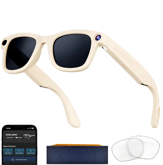 Main image of AI Smart Glasses with Camera, 8MP HD Camera Glasses for Men,Women, AI Recording Glasses with Voice Assistant,Open-Ear Audio,Real-Time Translation,Video Recording Sunglasses for Life & Work Vlog(White)