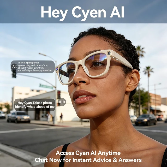 Alt view image 4 of 7 - AI Smart Glasses with Camera, 8MP HD Camera Glasses for Men,Women, AI Recording Glasses with Voice Assistant,Open-Ear Audio,Real-Time Translation,Video Recording Sunglasses for Life & Work Vlog(White)