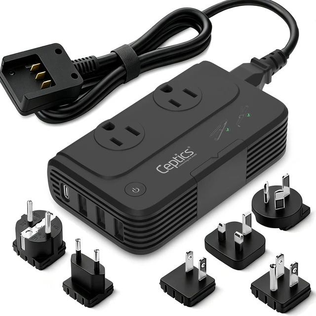 Main image of Voltage Converter 220 to 110, 200W, 6 SWadAPt Plugs, 4 USB PD 18W fast charging. Type A/C/G/I plug adapters included for curling irons, straighteners, chargers & worldwide travel