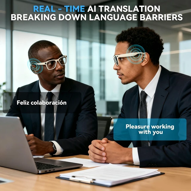 Alt view image 7 of 7 - AI Smart Glasses with Camera, 8MP HD Camera Glasses for Men,Women, AI Recording Glasses with Voice Assistant,Open-Ear Audio,Real-Time Translation,Video Recording Sunglasses for Life & Work Vlog(White)