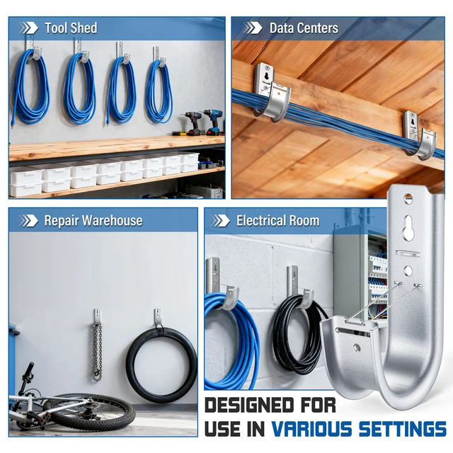 Alt view image 7 of 7 - 2 Inch Galvanized Steel J-Hooks with Retainer Clips, 100 Pack Heavy-Duty Cable Management System for Data Centers, Conduit, Cable, Coaxial & Fiber Optic Wires, Durable Corrosion-Resistant