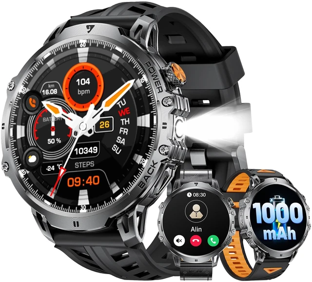 Main image of Military Smart Watches for Men(3 Bands),1000mAh/1.85" HD Large Screen Smartwatch, Flashlight/110+ Sports Modes/IP68 Waterproof/Sleep Monitor, Fitness Tracker Watch for Android iOS,Jet Black