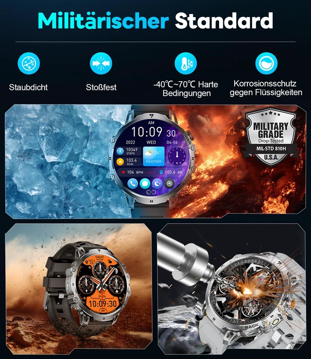 Alt view image 6 of 7 - Military Smart Watches for Men(3 Bands),1000mAh/1.85" HD Large Screen Smartwatch, Flashlight/110+ Sports Modes/IP68 Waterproof/Sleep Monitor, Fitness Tracker Watch for Android iOS,Jet Black