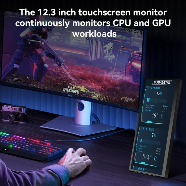 Alt view image 5 of 7 - 12.3 Portable Touchscreen Monitor,1920*720 IPS Mini Touch Screen,Travel Display with Foldablestand & Speaker, HDMI USBC CNC External Monitor for Laptop Phone Aida64 GPU CPU RAM Monitoring, VESA