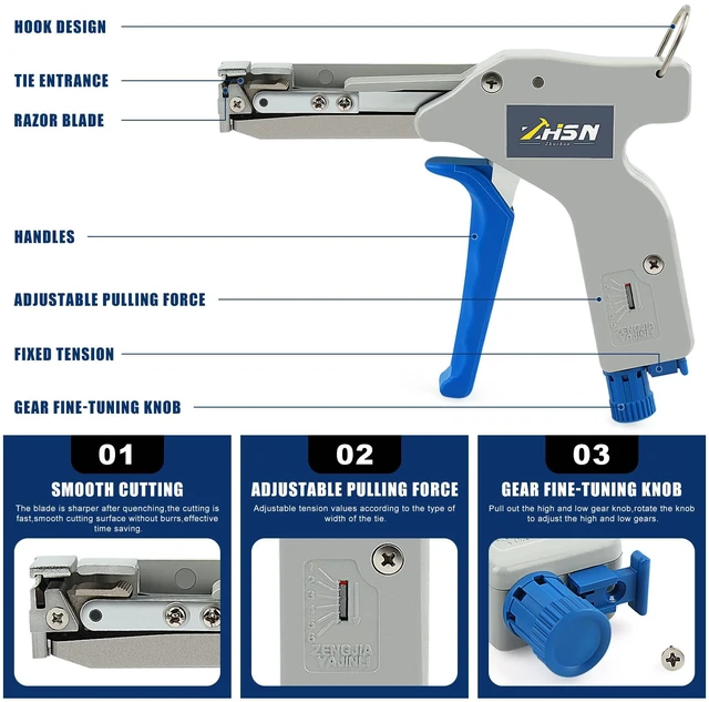 Alt view image 4 of 7 - Cable Tie Gun Tool Durable, Low-Effort Design with Adjustable Tension, Fast & Easy Zip Tie Cutter for Nylon Cable Ties