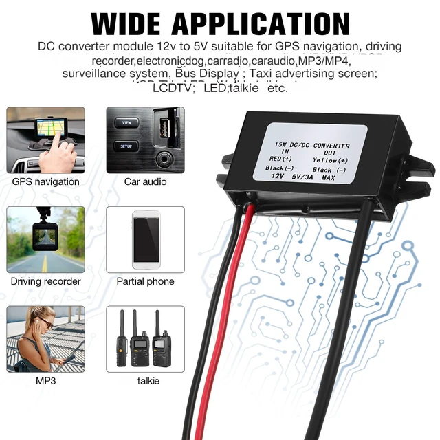 Alt view image 6 of 6 - 16 Pieces 12V/24V to 5V USB Dc Converter Adapter Buck Module Stable 5V/3A Female USB Output, Waterproof Sealed Enclosure, Car Power Converter Regulator, for Automotive and DIY Projects
