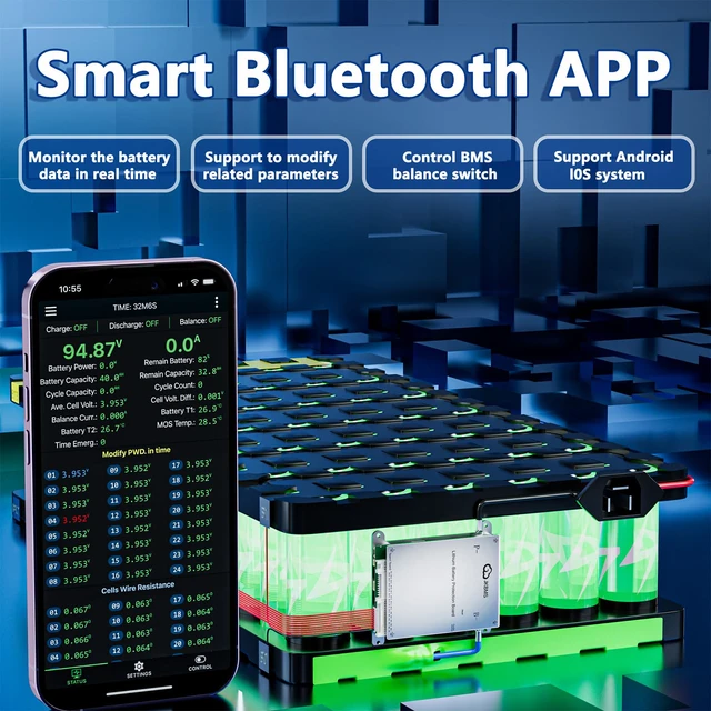 Alt view image 4 of 7 - JK-BD4A17S4P Smart BMS 8S-17S 40A BMS with 0.4A Active Balance 17S BMS for Li-ion/NMC, LiFePO4 and LTO battery packs with Bluetooth APP monitoring and 0.4A active balancing