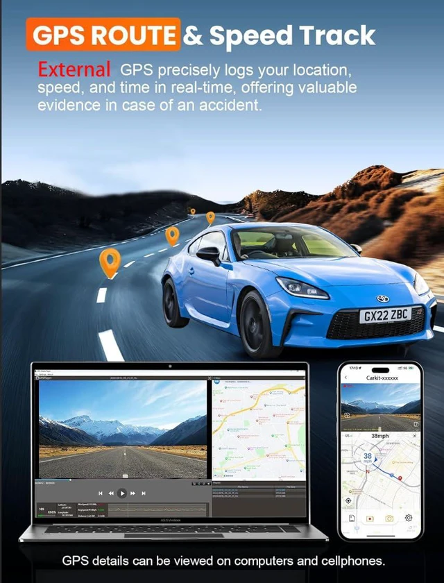 Alt view image 4 of 7 - 4K+2.5K Rear View Mirror Dual Dash Cam, Voice Control Night Vision WiFi GPS Voice Control, GPS, WDR Night Vision, G-Sensor, 24H Parking Monitor, Loop Recording, 64GB Card for Car Truck Taxi SUV Uber