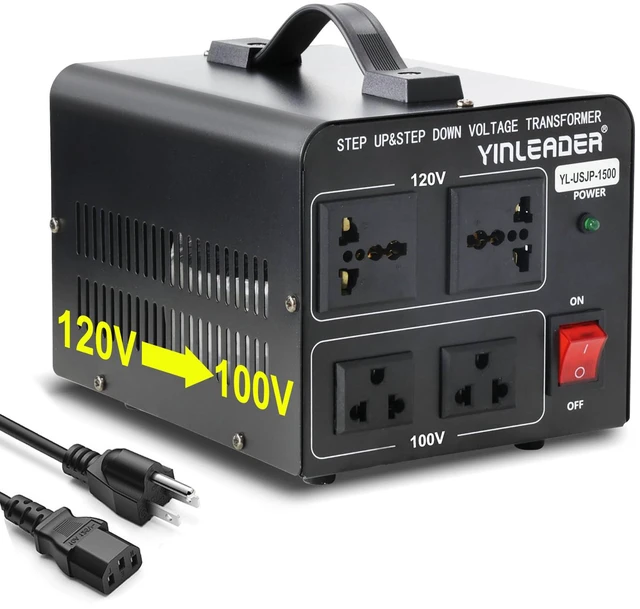 Main image of 1500W US to Japan Voltage Converter Step Down 120V to 100V Transformer or Step Up 100V to 120V, Includes US Power Cord for Japanese Medium-Power Appliances