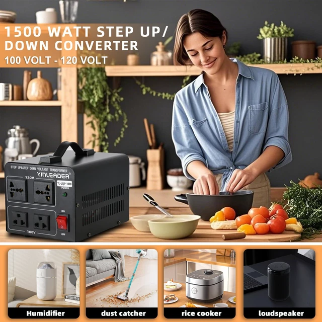 Alt view image 3 of 7 - 1500W US to Japan Voltage Converter Step Down 120V to 100V Transformer or Step Up 100V to 120V, Includes US Power Cord for Japanese Medium-Power Appliances