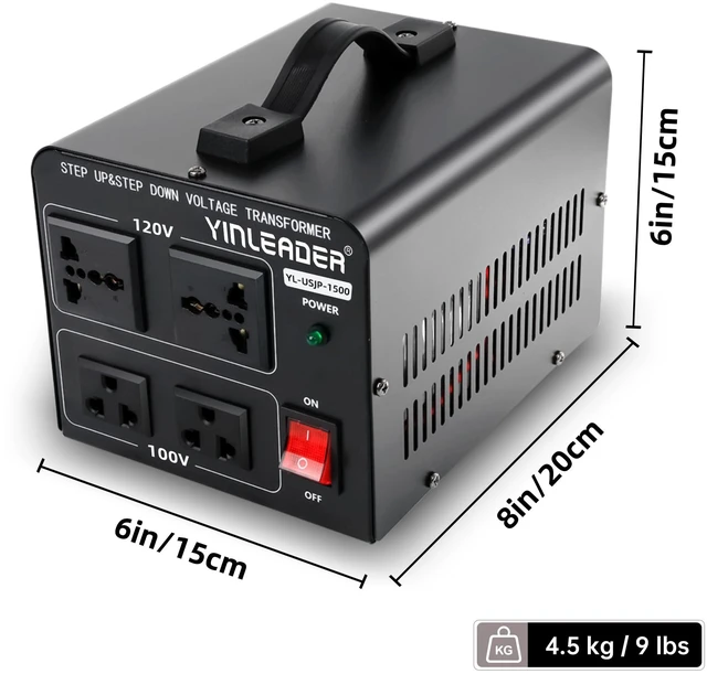 Alt view image 7 of 7 - 1500W US to Japan Voltage Converter Step Down 120V to 100V Transformer or Step Up 100V to 120V, Includes US Power Cord for Japanese Medium-Power Appliances